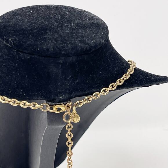 J Crew Gold Tone and Rhinestone Bib Statement Necklace Chainlink Gem Stones - Picture 6 of 6